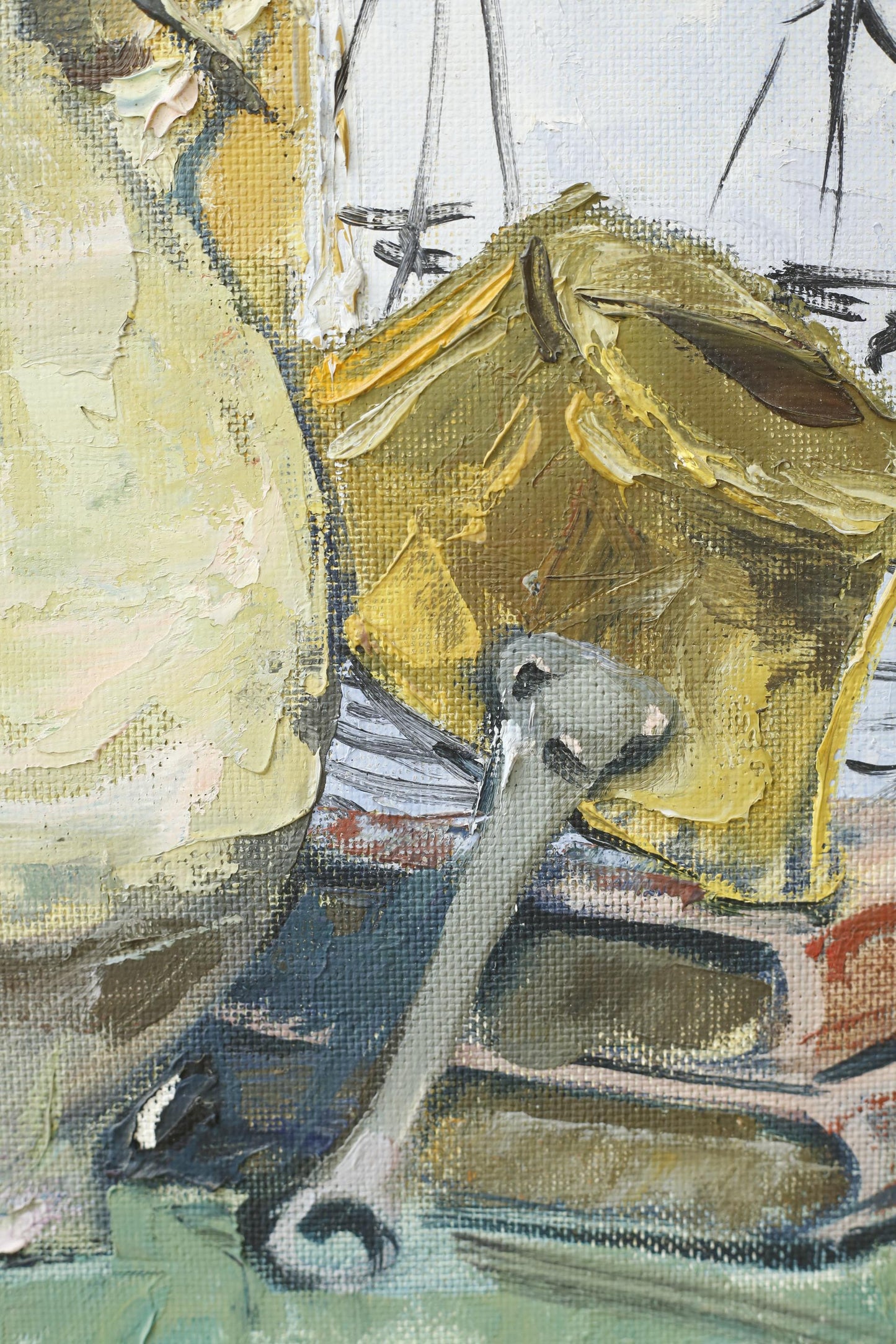 20th century oil on board painting of a confit pot