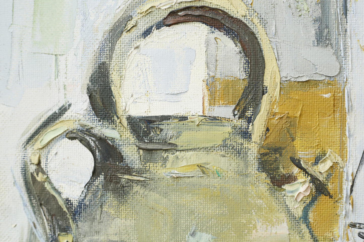 20th century oil on board painting of a confit pot