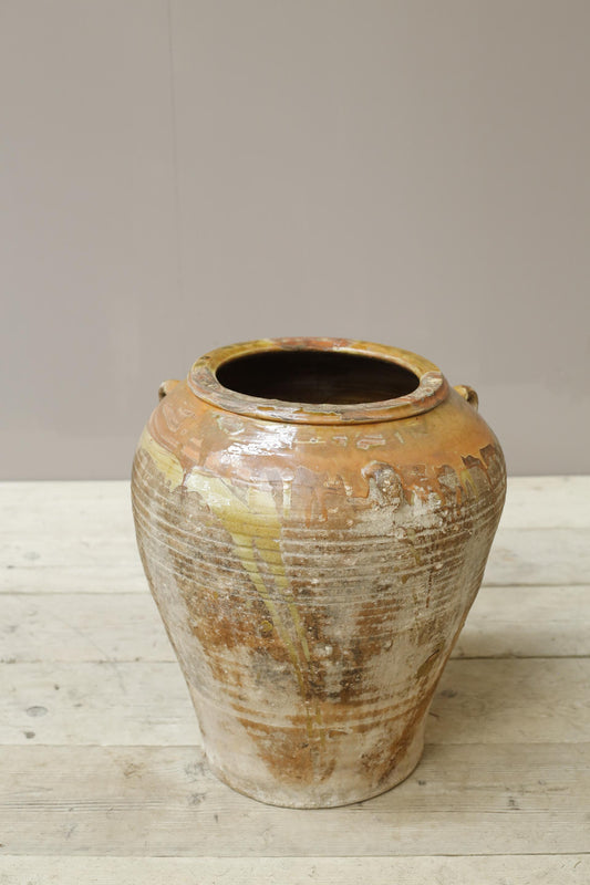 19th century Orange glazed Spanish olive pot - Medium