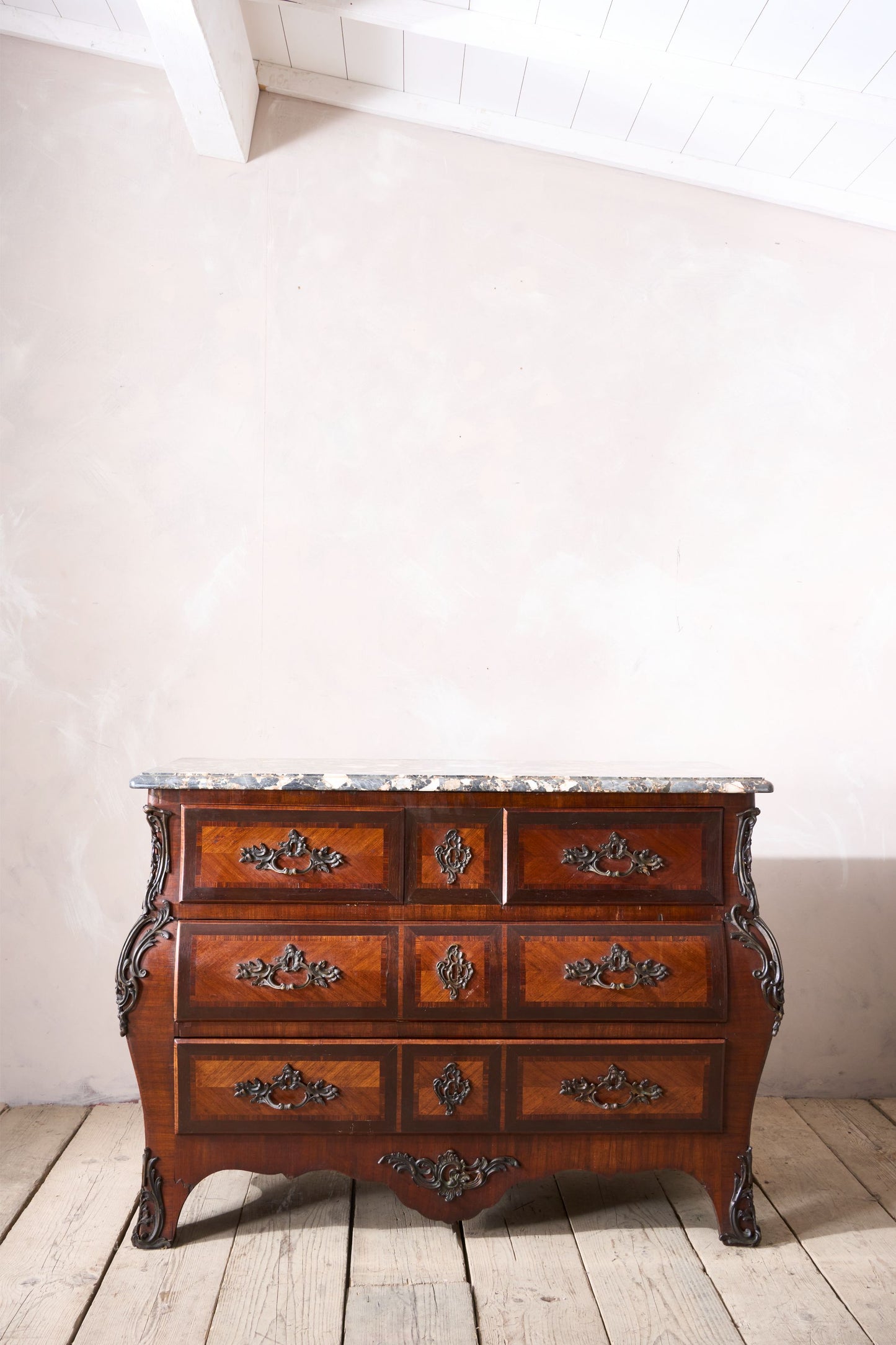 20th century kingwood chest of drawers with marble top