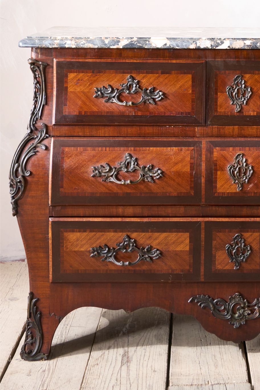 20th century kingwood chest of drawers with marble top