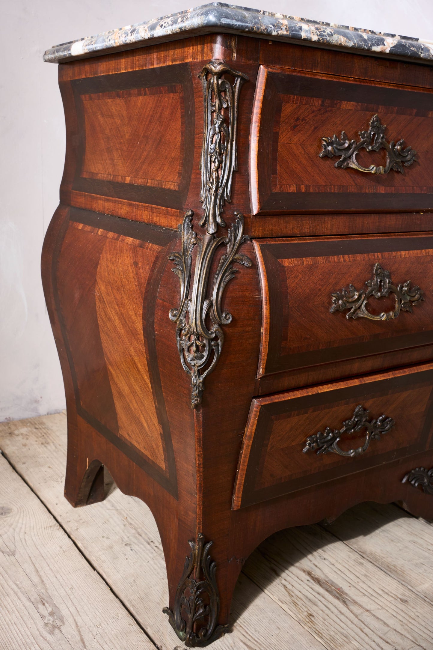 20th century kingwood chest of drawers with marble top