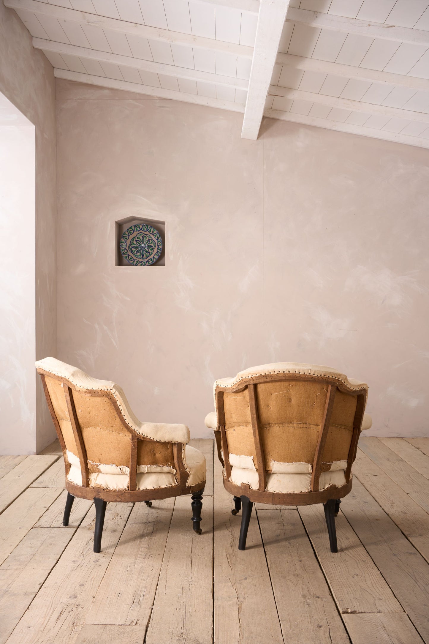 Pair of Napoleon III shield back tub chairs