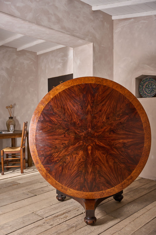 Regency period Flame mahogany and maple centre table.