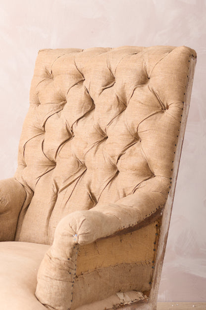 19th century French buttoned square back armchair