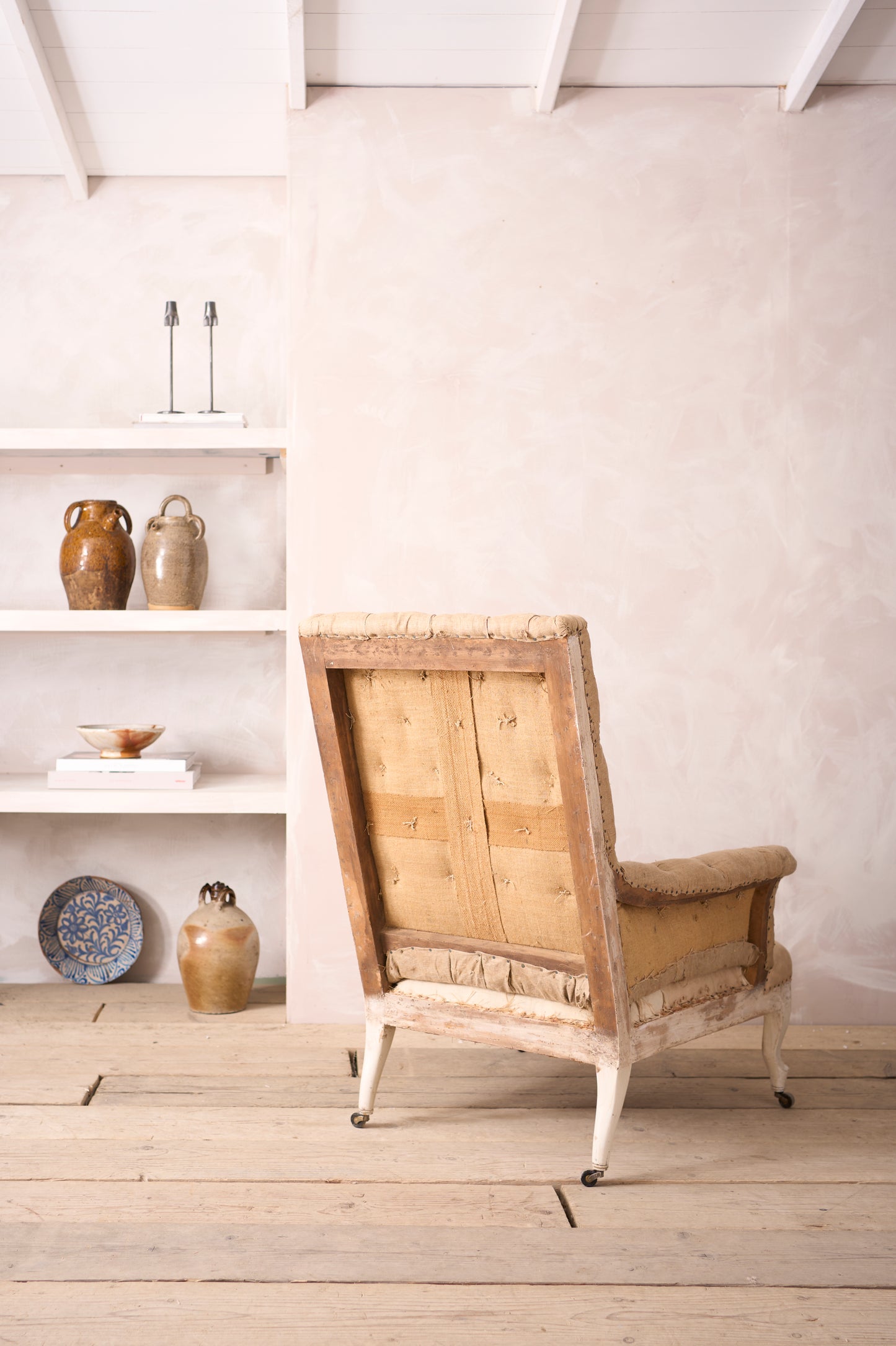 19th century French buttoned square back armchair