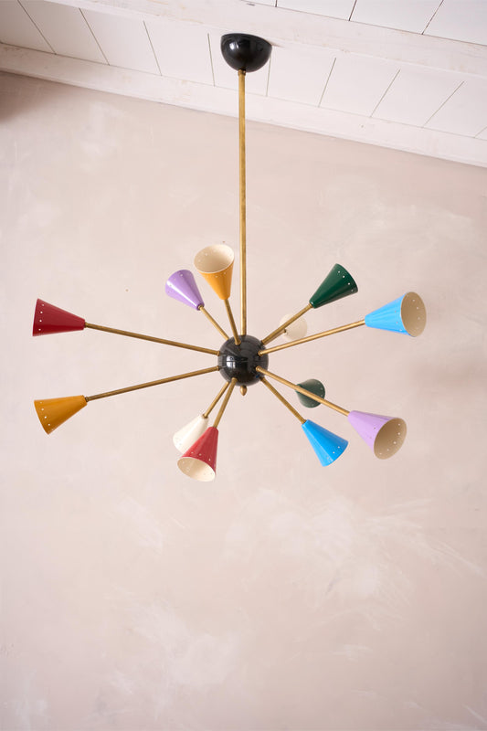 Mid century Italian brass and coloured Atomic light