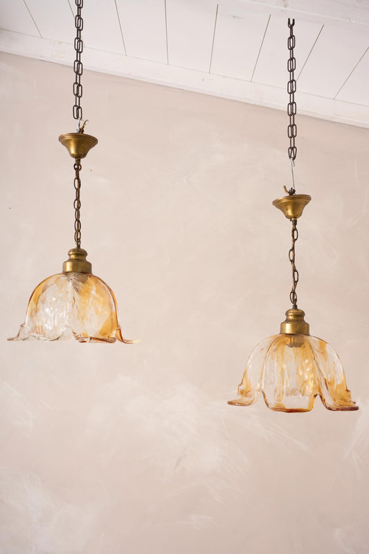 Spanish Amber glass tulip pendant lights - 5 available