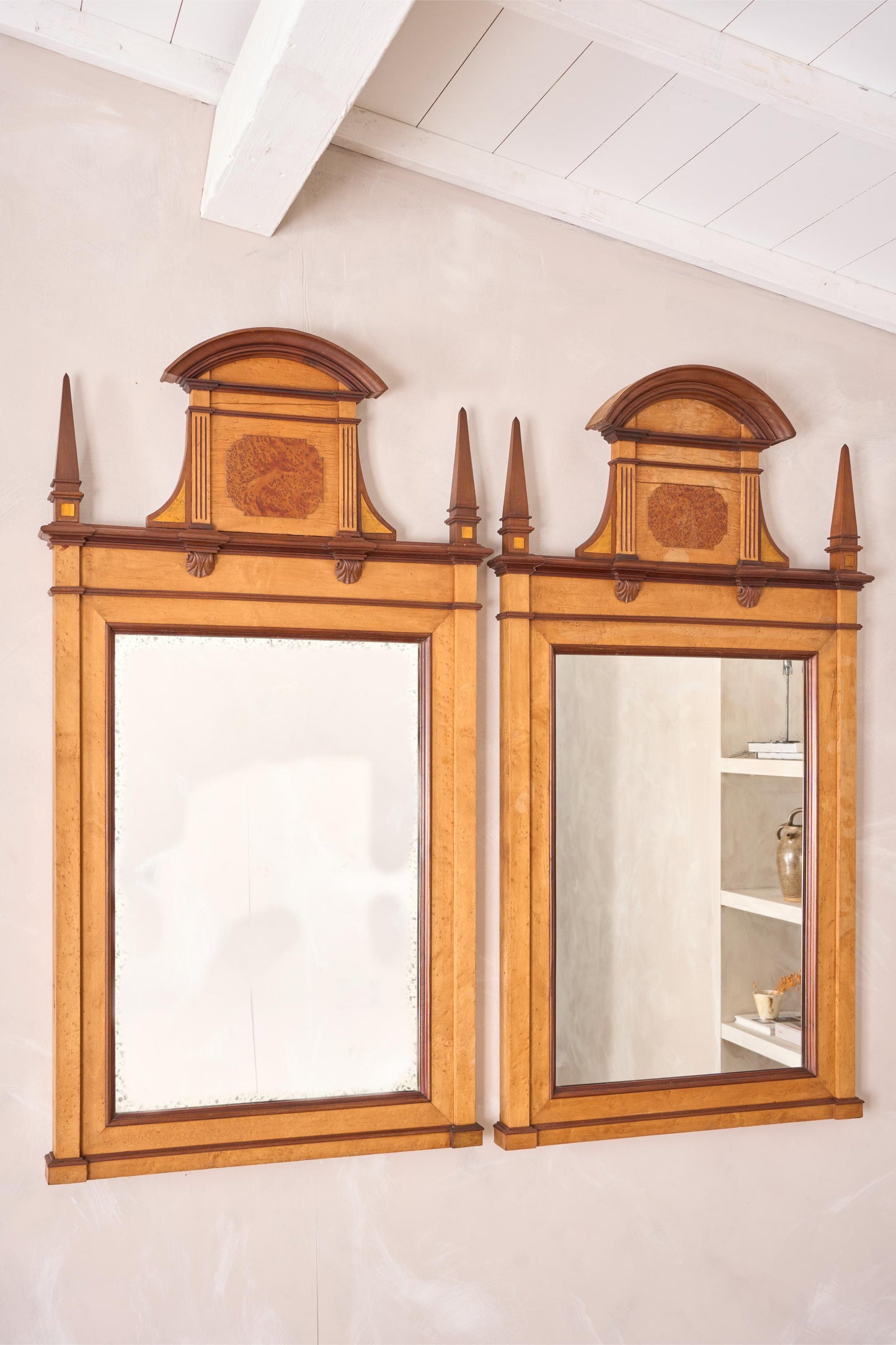 Pair of large 19th century Maple and Walnut wall mirrors