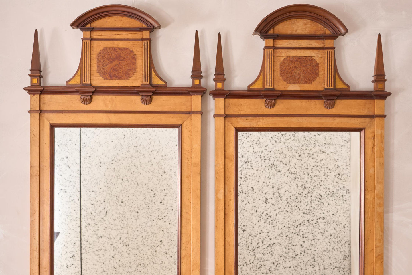 Pair of large 19th century Maple and Walnut wall mirrors