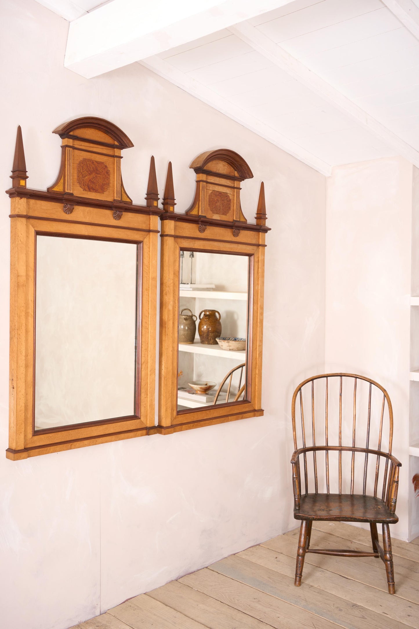 Pair of large 19th century Maple and Walnut wall mirrors