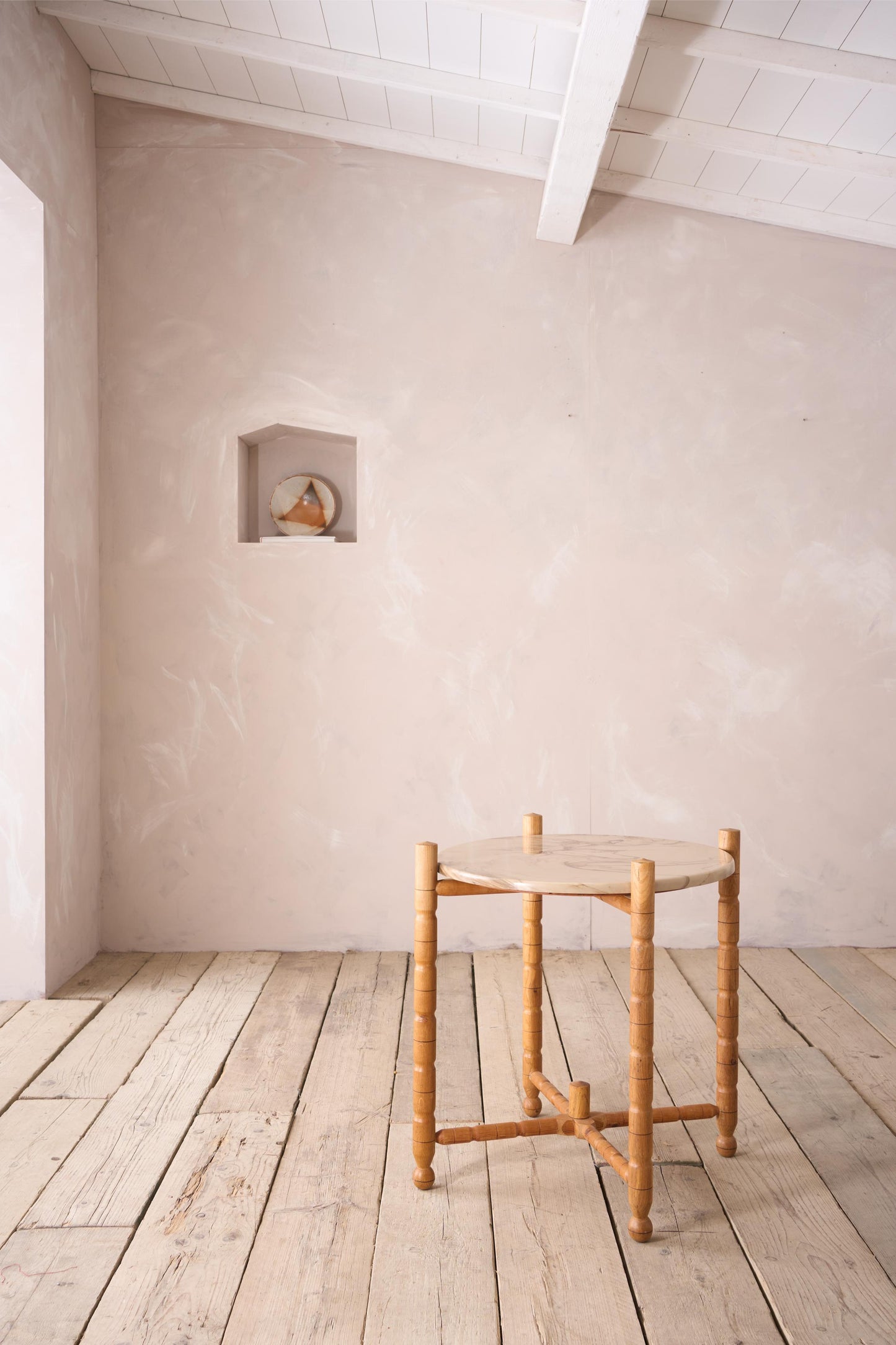 20th century pine and polished stone lamp table