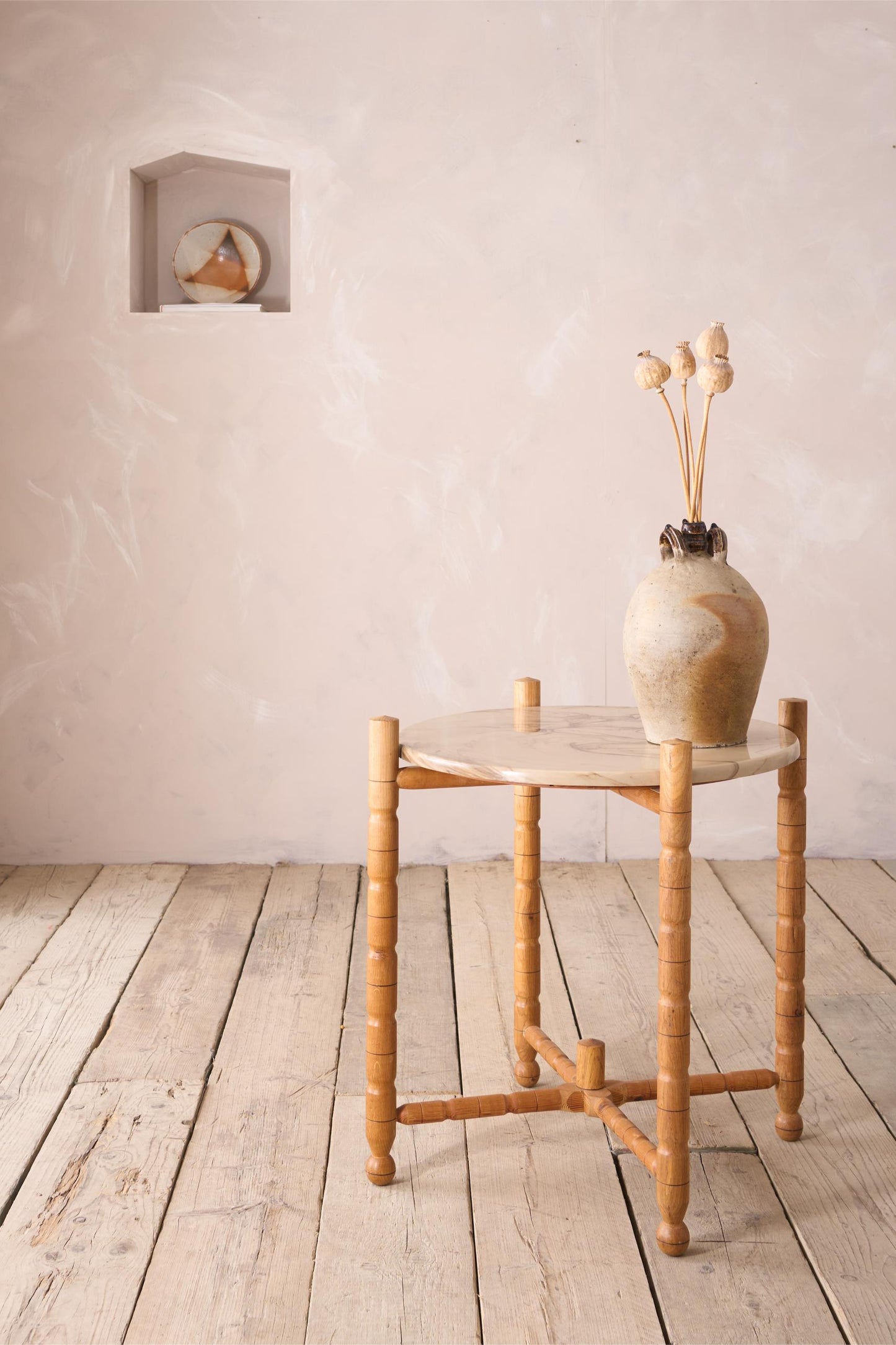 20th century pine and polished stone lamp table