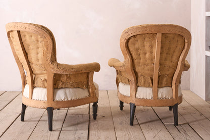 Pair of hessian curved back Napoleon III armchairs