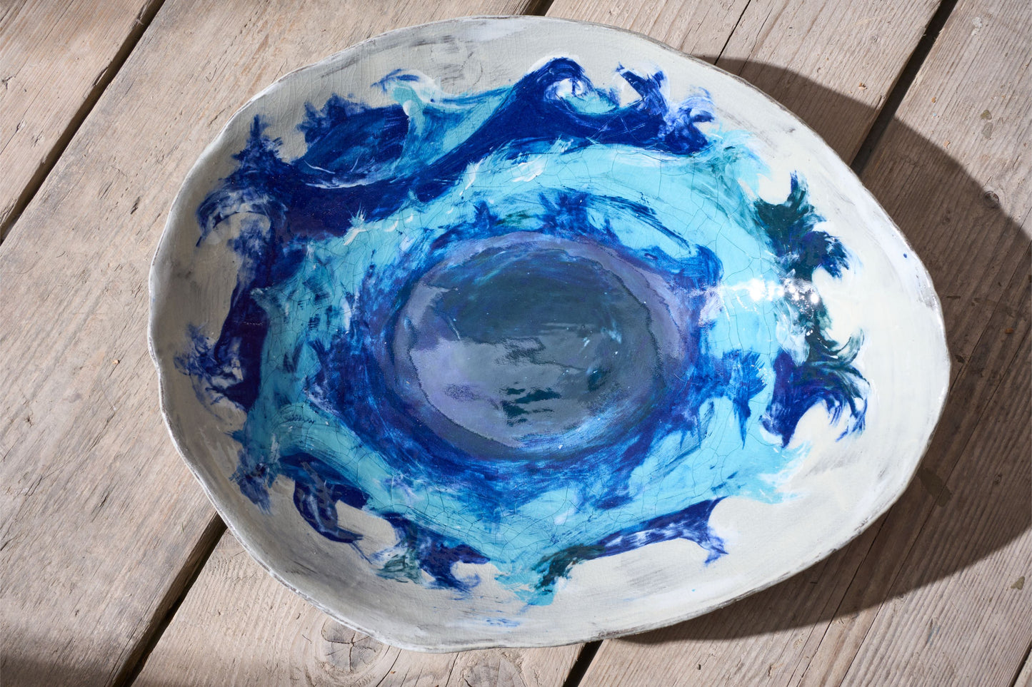 20th century Studio pottery bowl - Blue waves