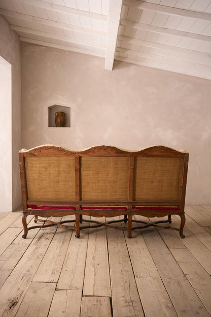 Early 19th century carved stretcher French settee