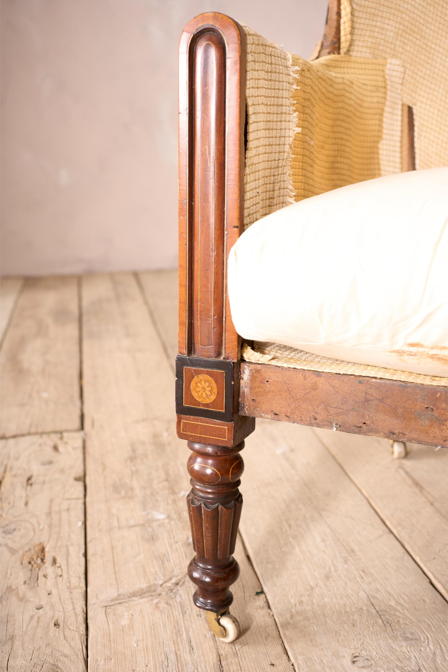 William IV mahogany and ebony inlaid barrel back armchair