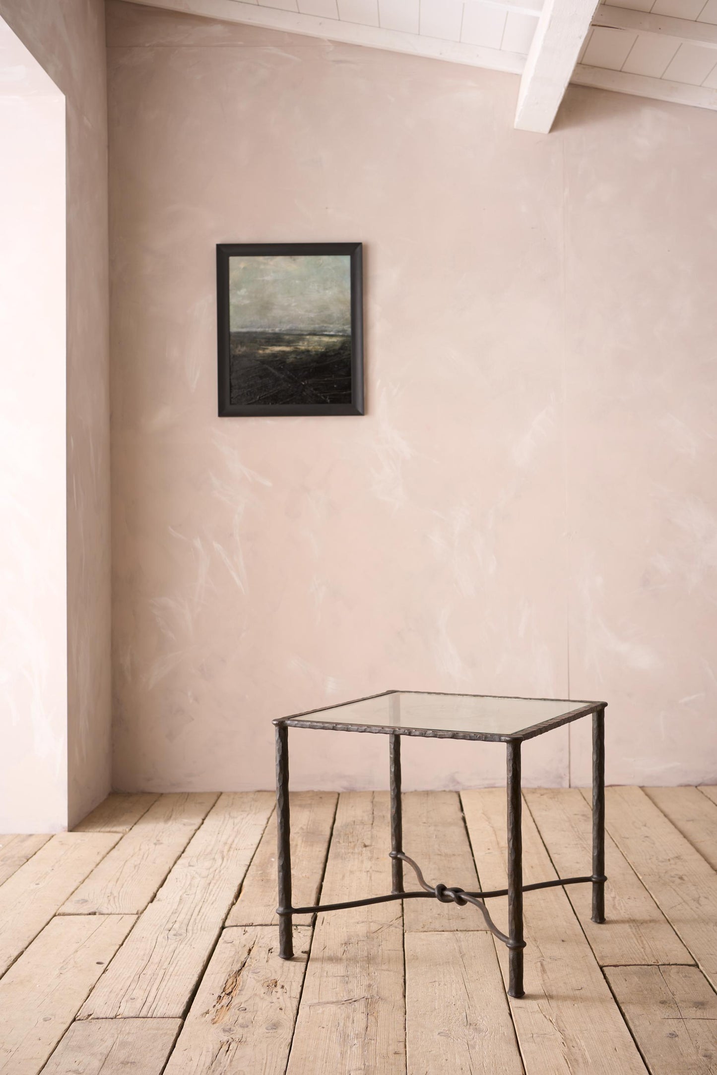 Mid century hand beaten metal side table