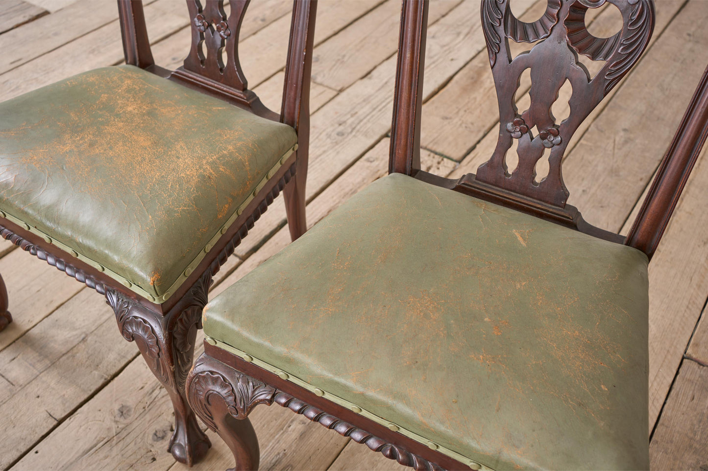 Set of 6 Jas Shoolbred Dining chairs in mint green leather