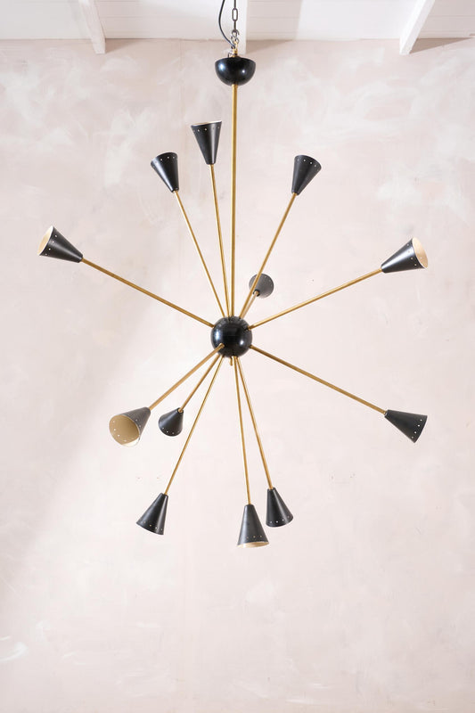 Mid century Brass and Black Italian pendant light by Stilnovo