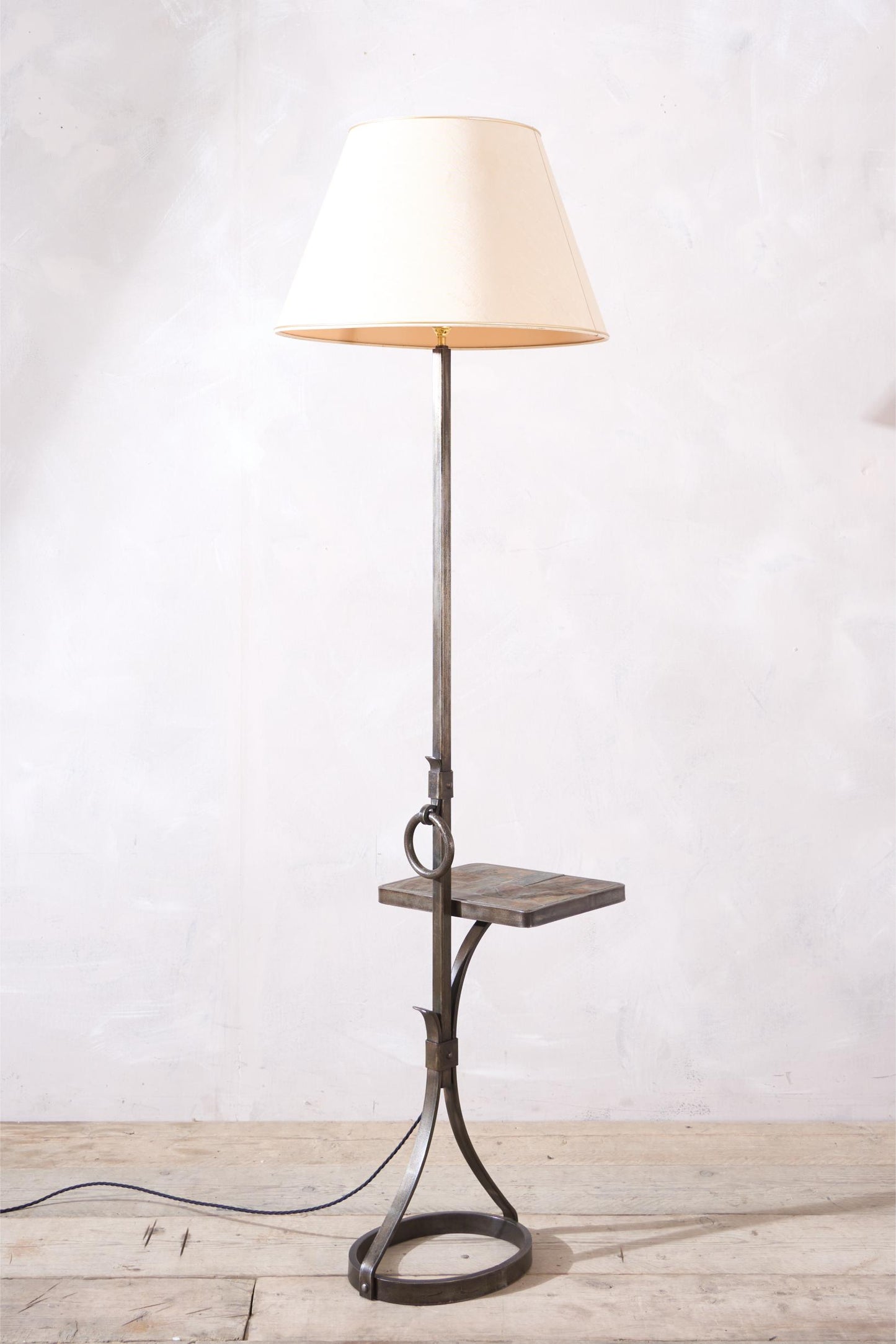 Mid century Brutalist French floor lamp with slate table by Jean-Pierre Ryckaert