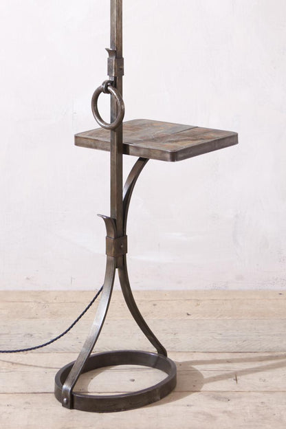 Mid century Brutalist French floor lamp with slate table by Jean-Pierre Ryckaert