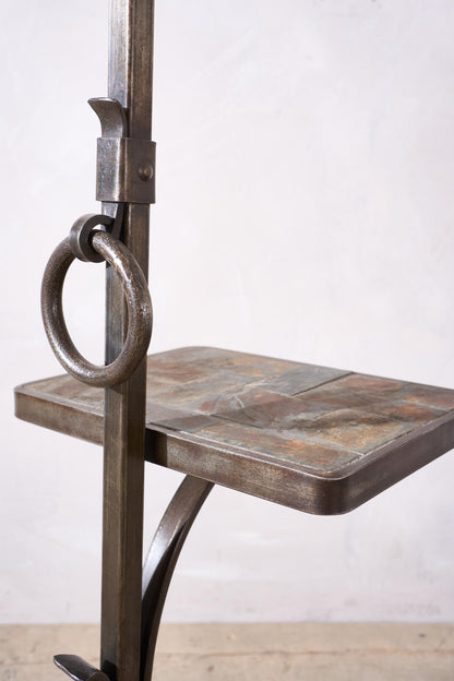 Mid century Brutalist French floor lamp with slate table by Jean-Pierre Ryckaert