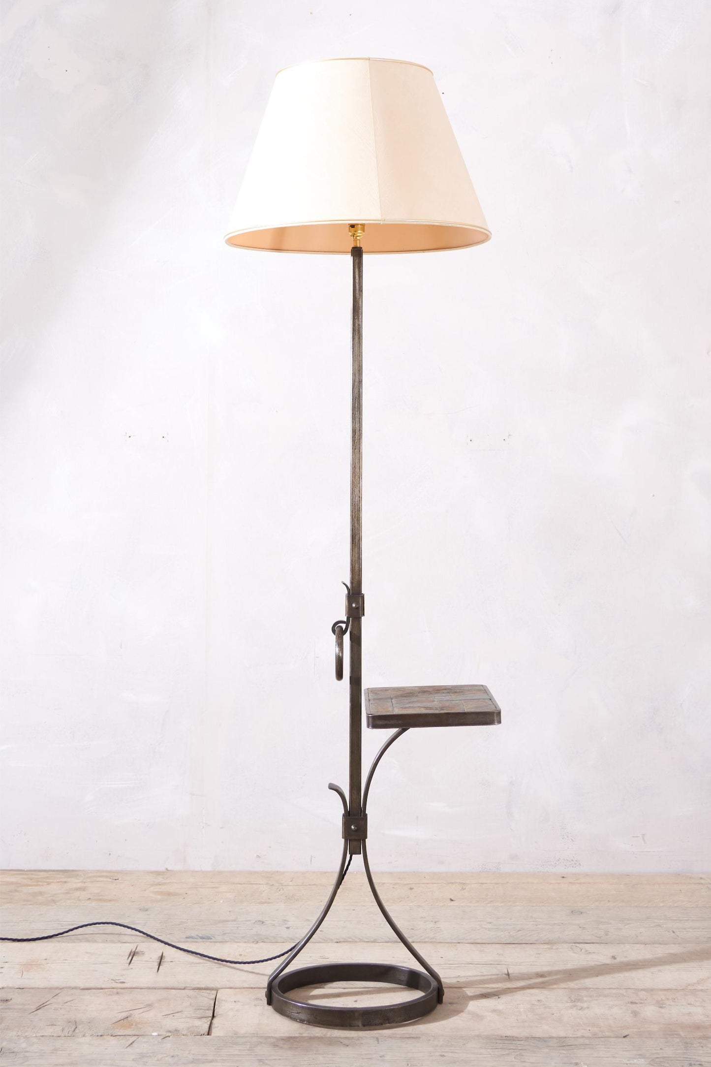 Mid century Brutalist French floor lamp with slate table by Jean-Pierre Ryckaert