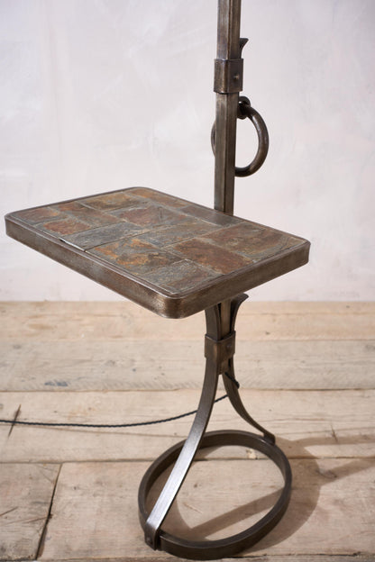 Mid century Brutalist French floor lamp with slate table by Jean-Pierre Ryckaert