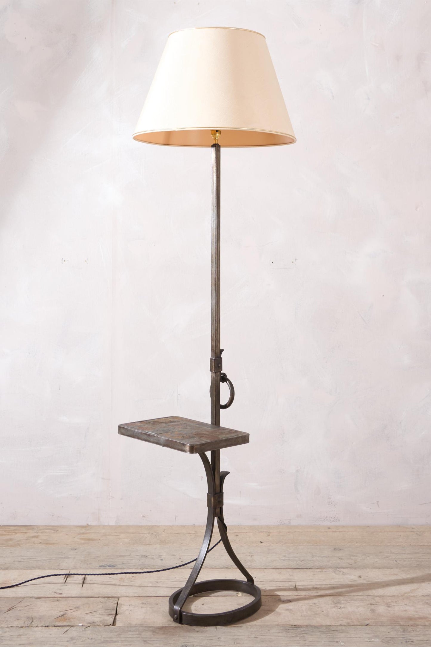 Mid century Brutalist French floor lamp with slate table by Jean-Pierre Ryckaert