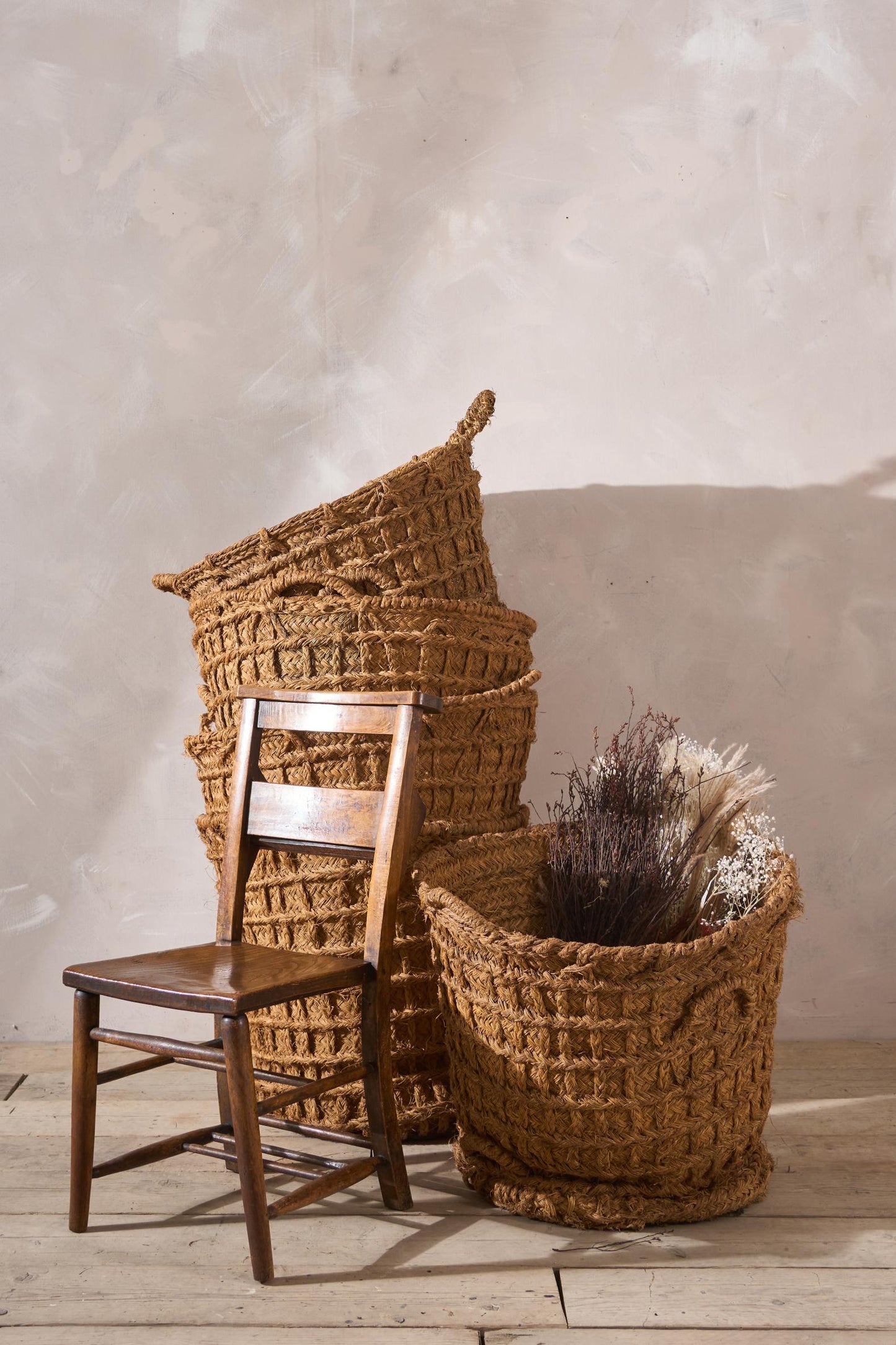 Vintage Spanish woven Olive harvest baskets - 3 available