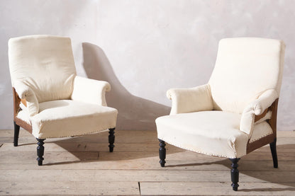 Pair of Napoleon III plain square back armchairs