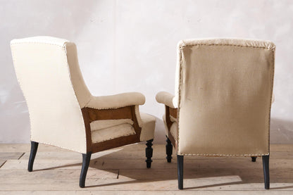 Pair of Napoleon III plain square back armchairs