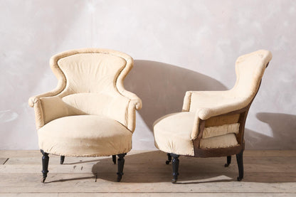 Pair of Napoleon III Piecrust fishtail armchairs