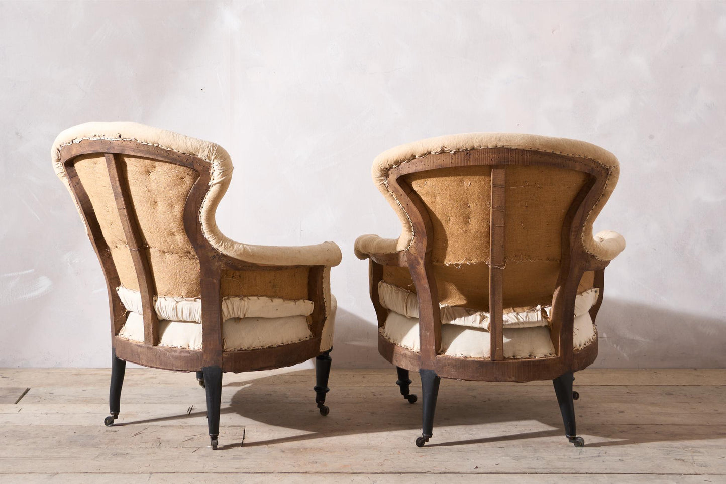 Pair of Napoleon III Piecrust fishtail armchairs