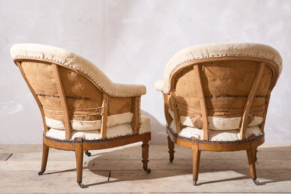 Pair of 19th century French tub chairs with show wood frame