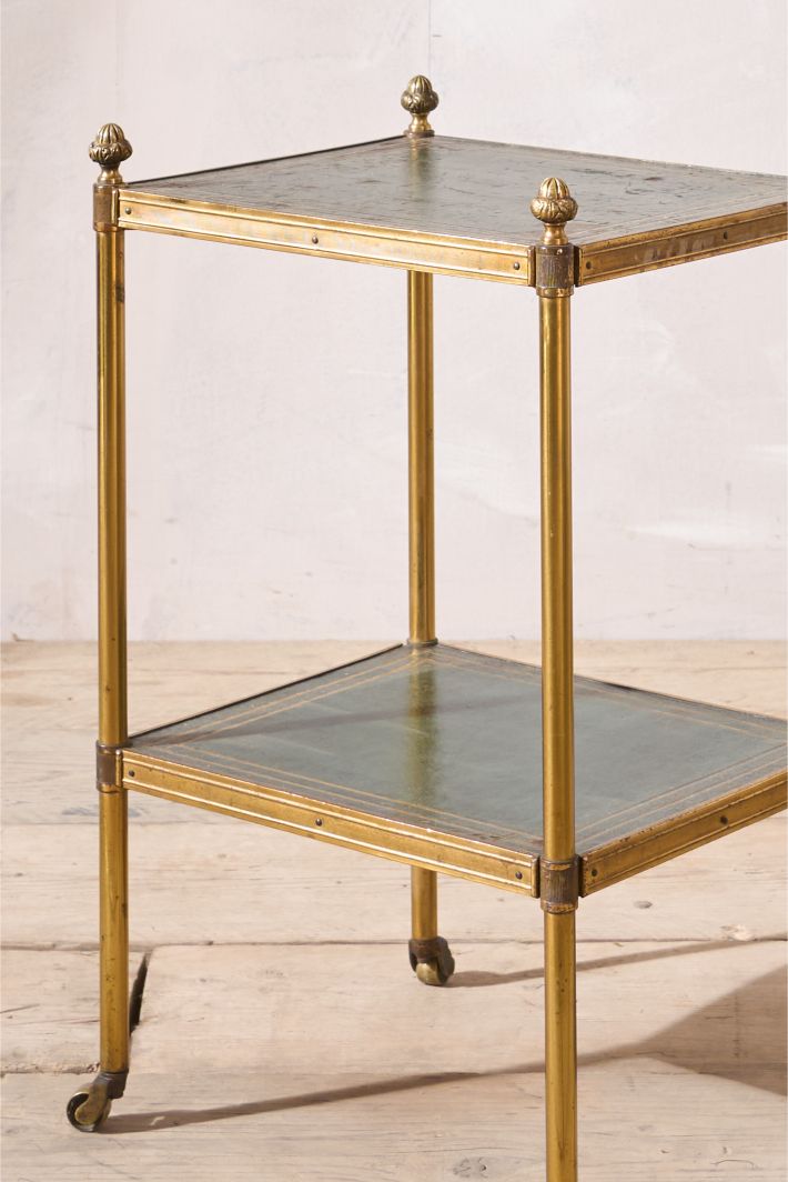 c.1940's Green leather and brass side table