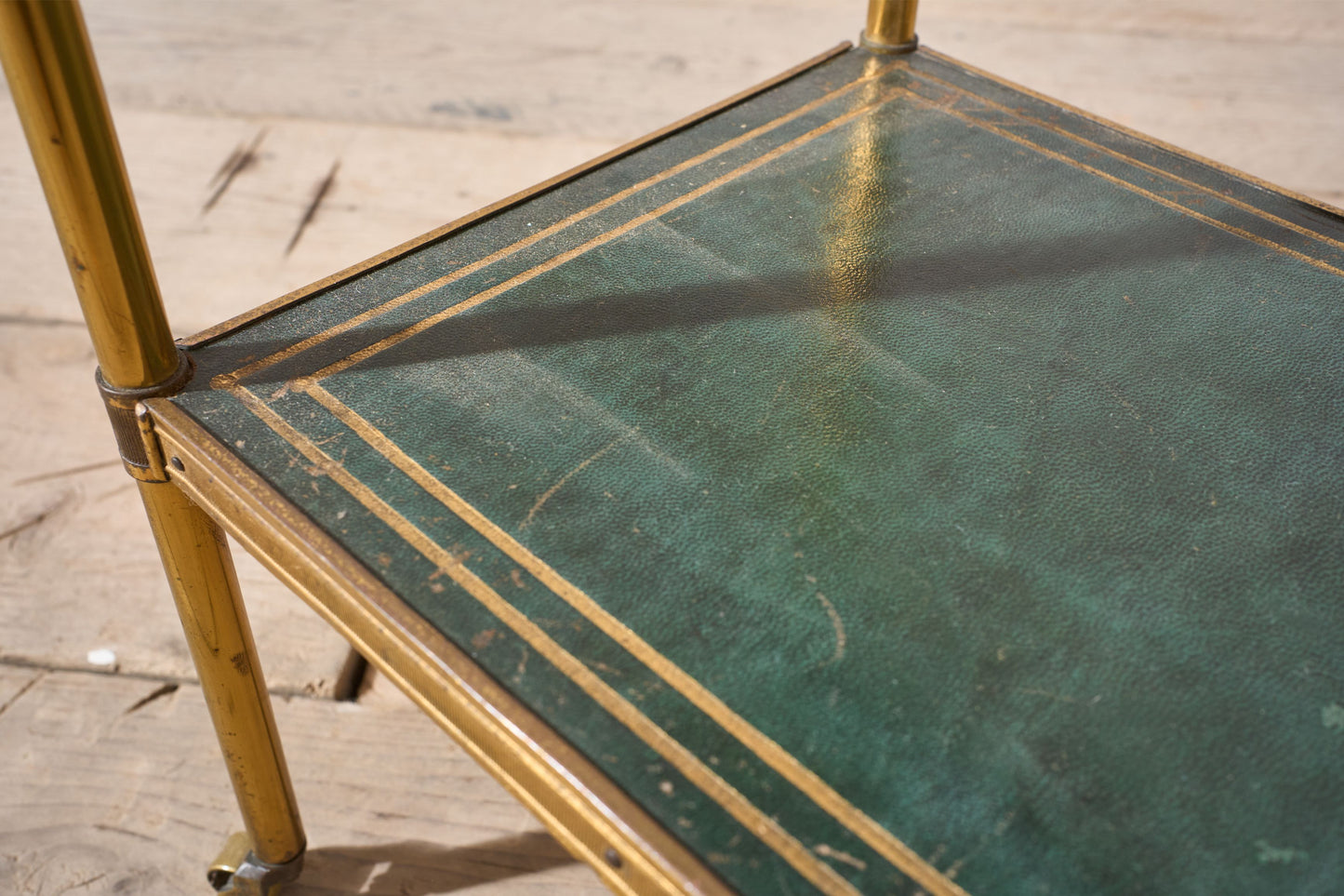 c.1940's Green leather and brass side table