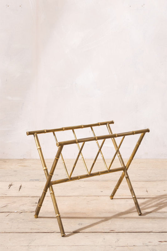 20th century brass bamboo magazine rack