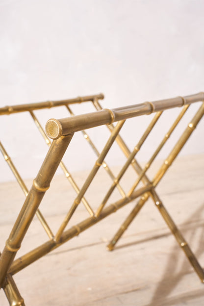 20th century brass bamboo magazine rack