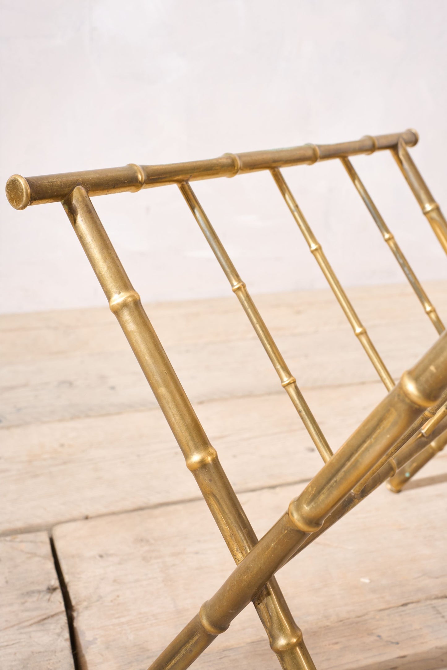 20th century brass bamboo magazine rack