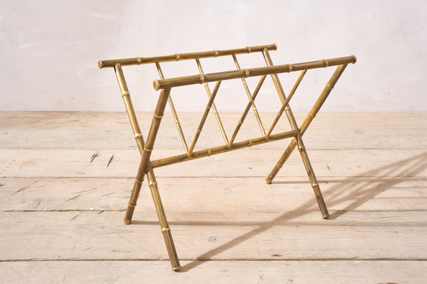 20th century brass bamboo magazine rack