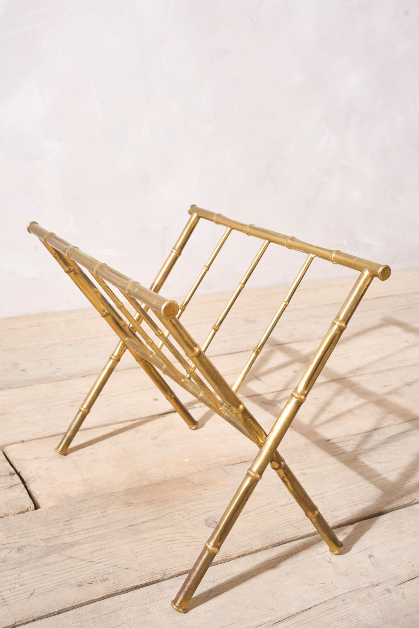 20th century brass bamboo magazine rack