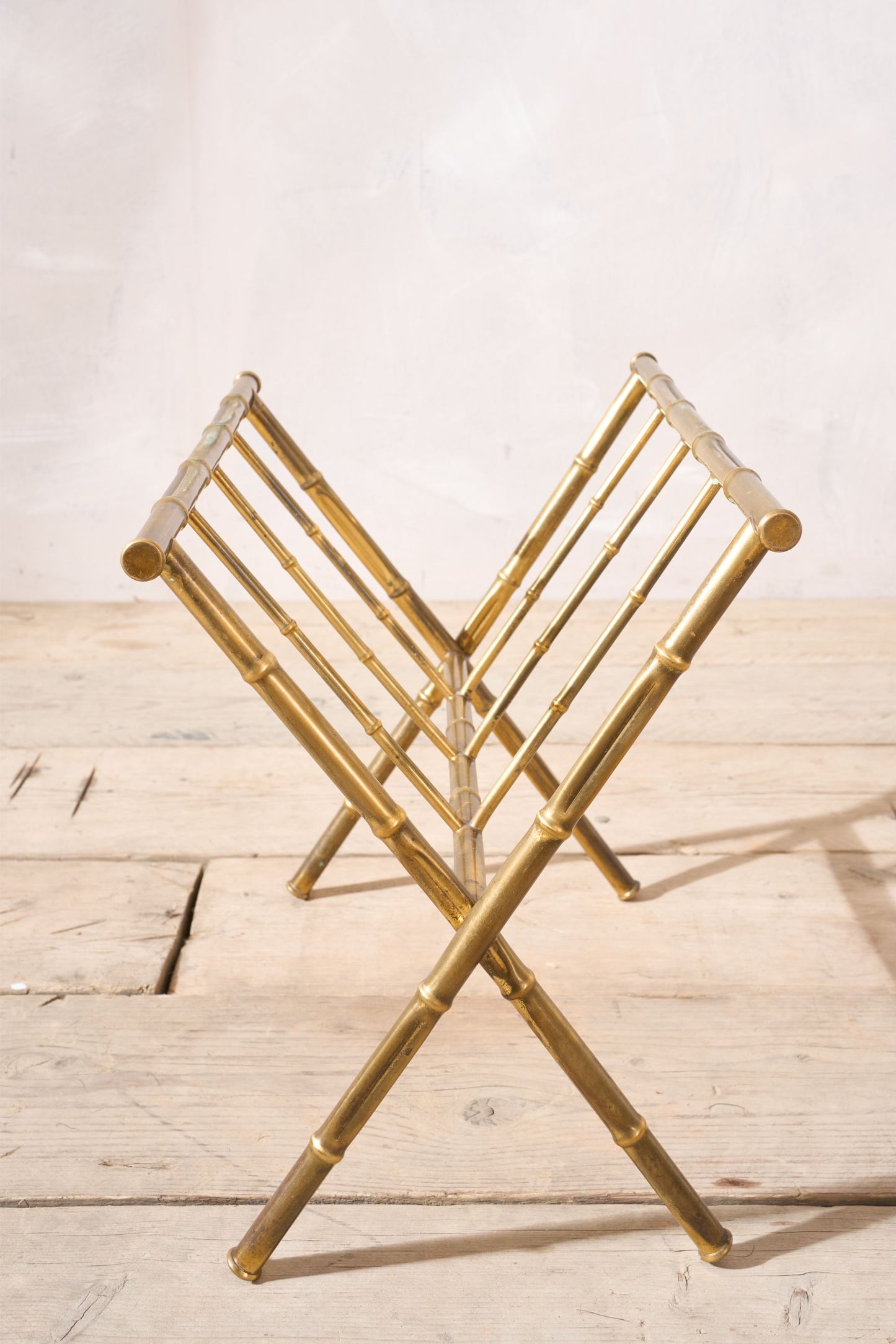 20th century brass bamboo magazine rack