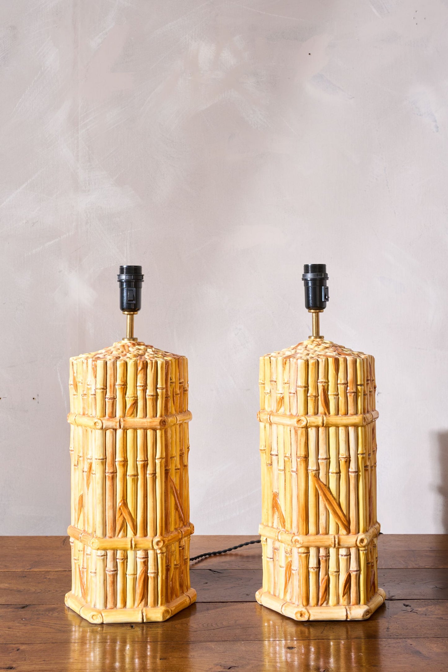 Pair of Vintage pottery bamboo table lamps