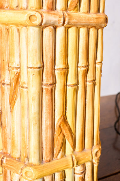 Pair of Vintage pottery bamboo table lamps