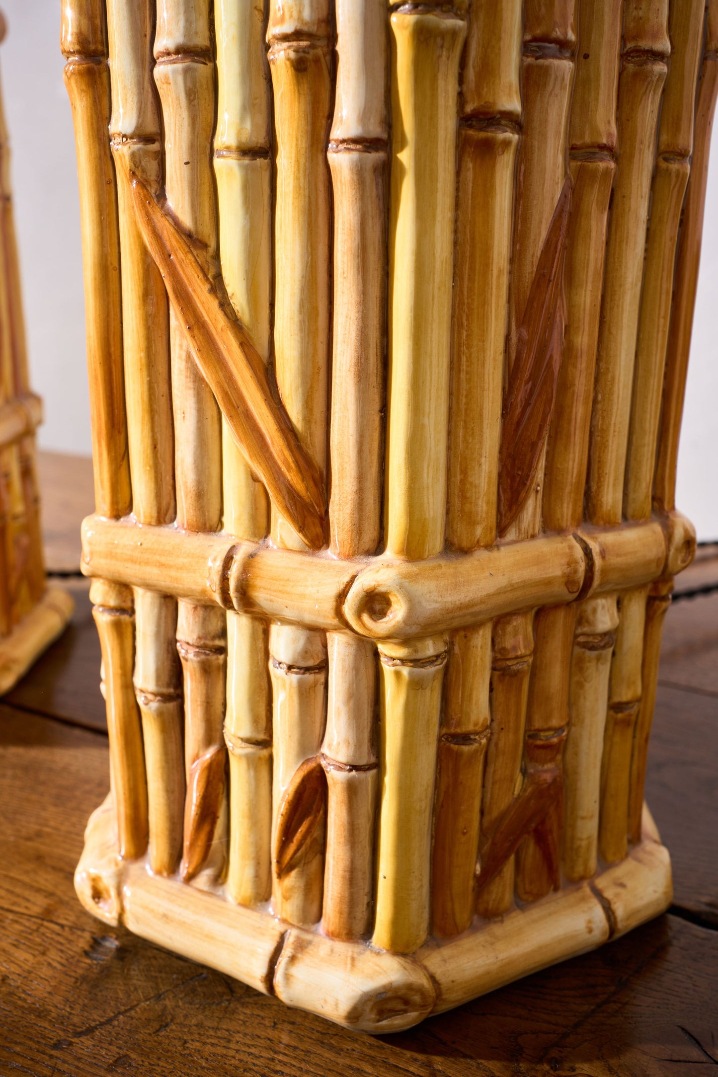 Pair of Vintage pottery bamboo table lamps