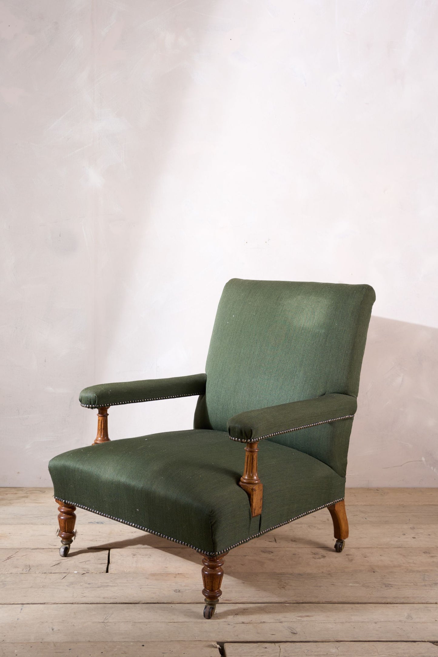 Victorian walnut framed open armchair