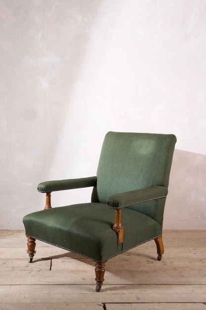 Victorian walnut framed open armchair