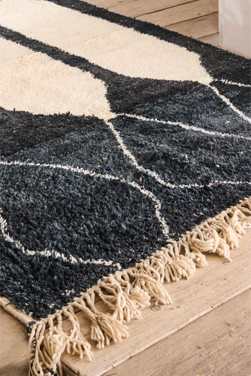 Large black and white Moroccan Berber rug